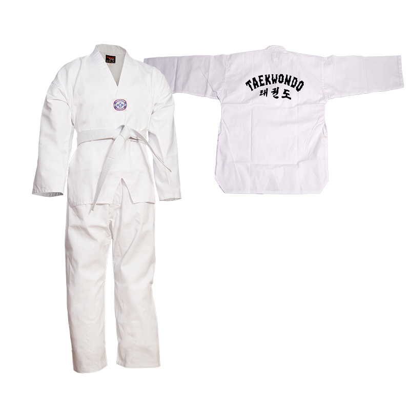 Twister Taekwondo Gi/Uniform 8.5oz Polyester/Cotton with Embroidery Taekwondo Logo on Back White Belt Included Sizes 0000 to 7